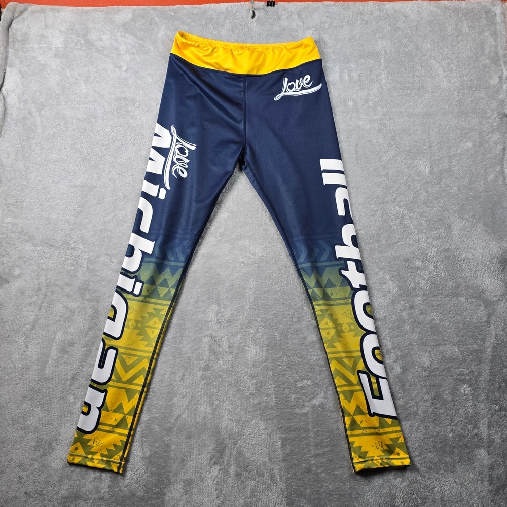 Xlusion Michigan Football Leggings Women M Blue Yellow Ombre Graphic Gameday